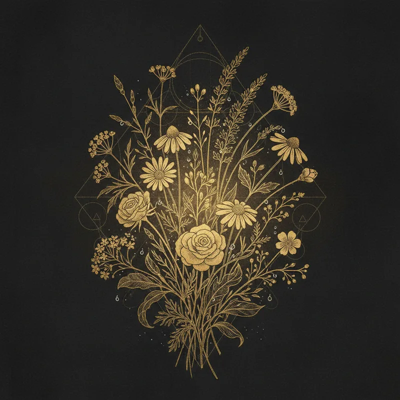 Ilustração desenhada à mão representando Terapia Floral